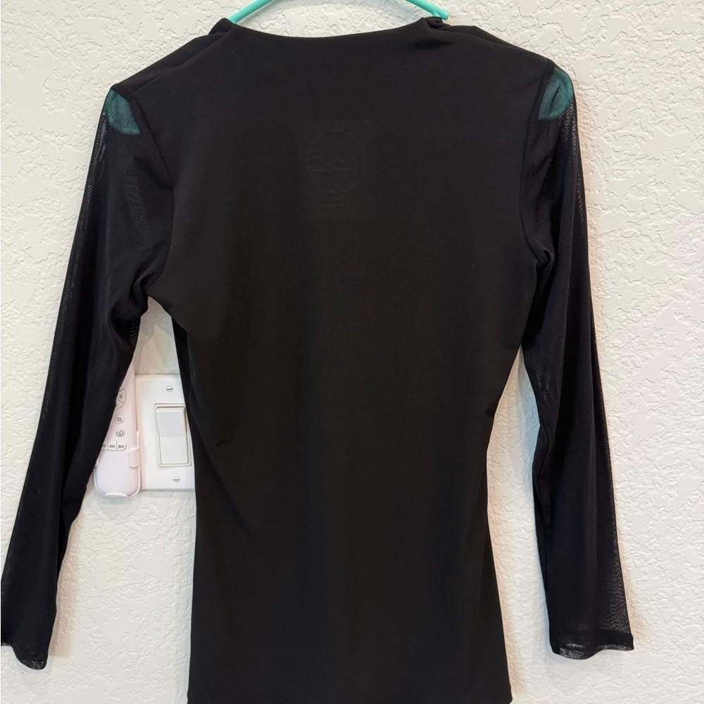 INC International Concepts Black V-Neck Tunic with Sheer Mesh Sleeves - Picture 5 of 6